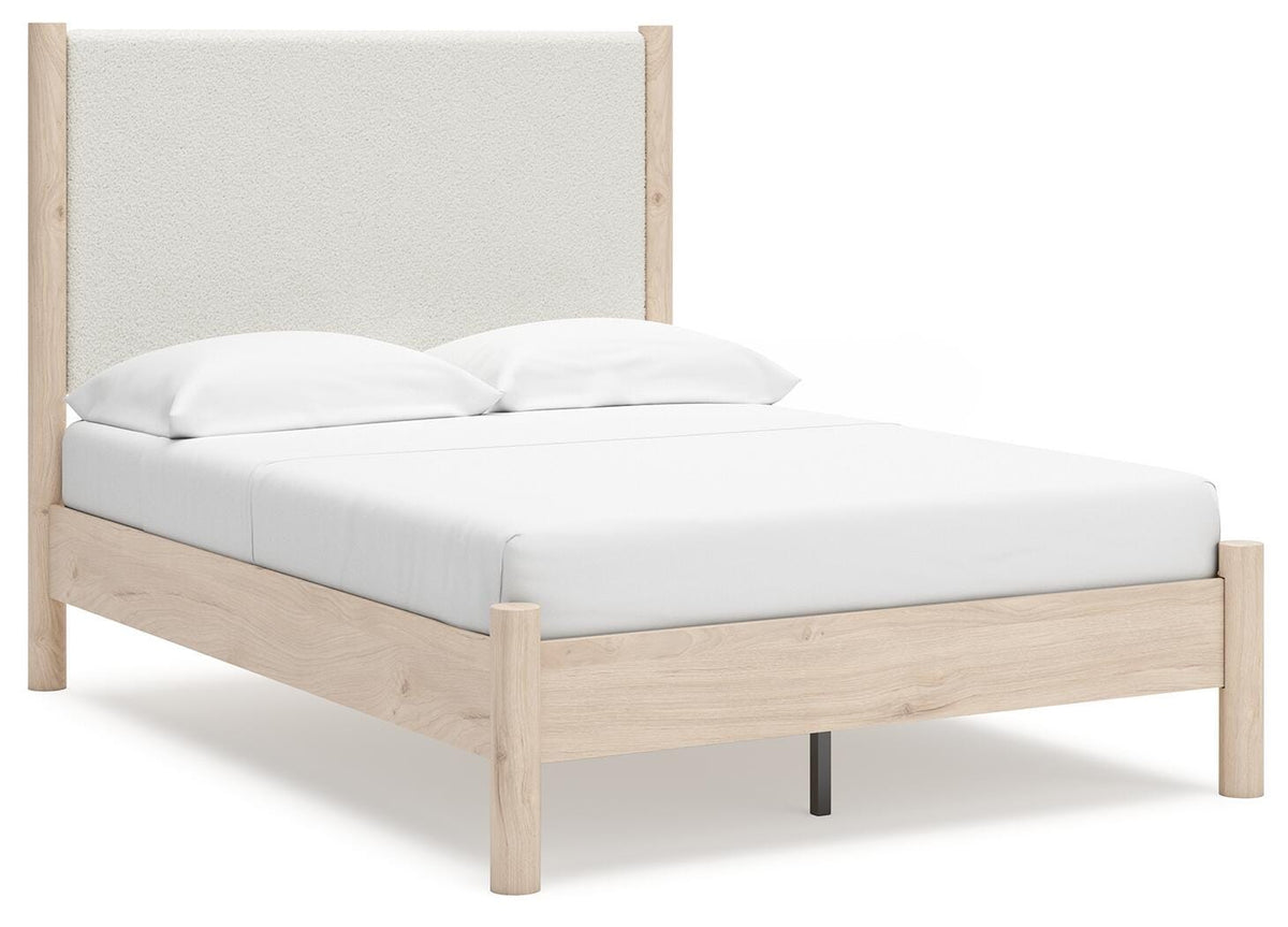 Cadmori Full Upholstered Panel Bed in Two-tone, angle view
