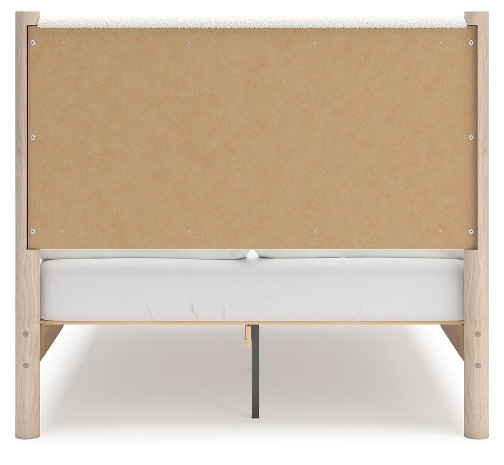 Cadmori Full Upholstered Panel Bed in Two-tone, back view