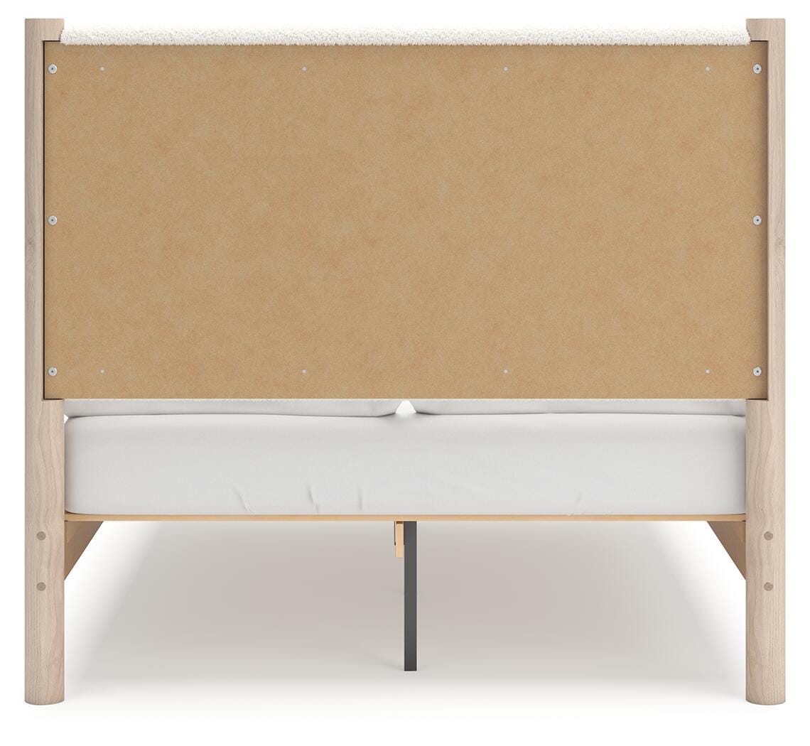 Cadmori Full Upholstered Panel Bed in Two-tone, back view