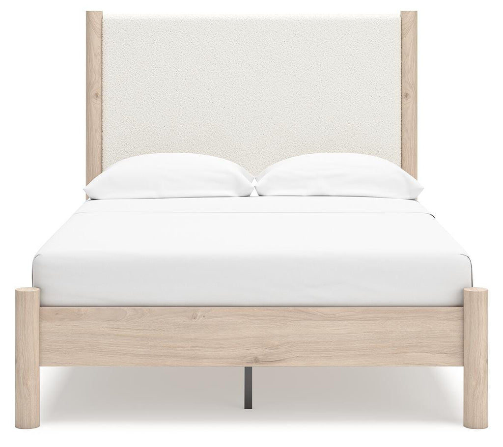 Cadmori Full Upholstered Panel Bed in Two-tone, front view