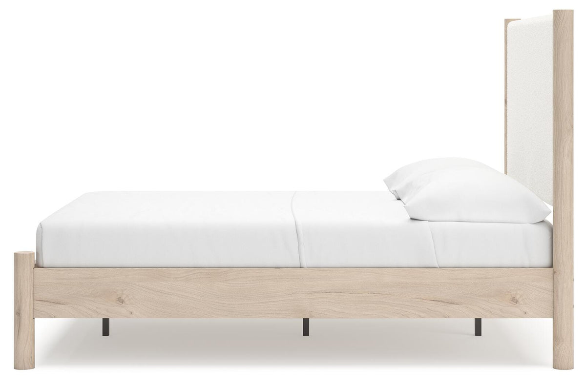 Cadmori Full Upholstered Panel Bed in Two-tone, alternate side view