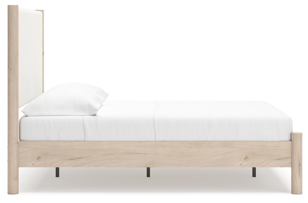 Cadmori Full Upholstered Panel Bed in Two-tone, side view