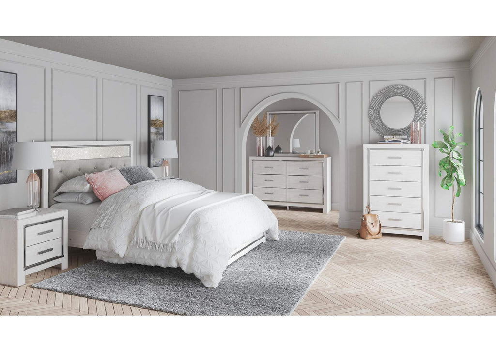 Altyra Queen Panel Headboard Bed with Mirrored Dresser, Chest and Nightstand
