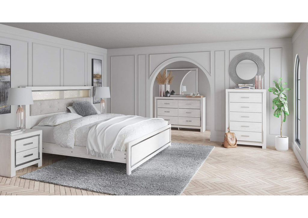 Altyra King Bookcase Headboard Bed with Mirrored Dresser