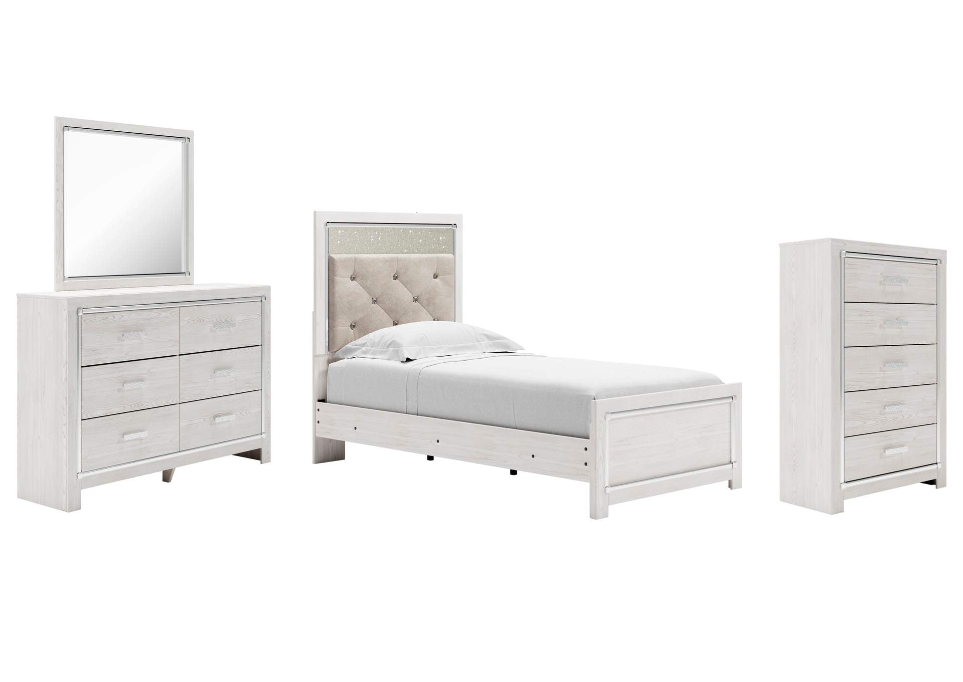 Altyra Twin Panel Bed with Mirrored Dresser and Chest