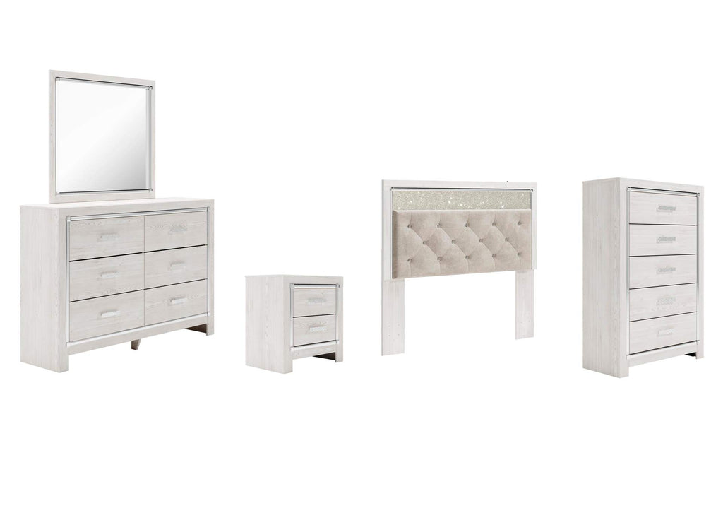 Altyra Queen Panel Headboard Bed with Mirrored Dresser, Chest and Nightstand