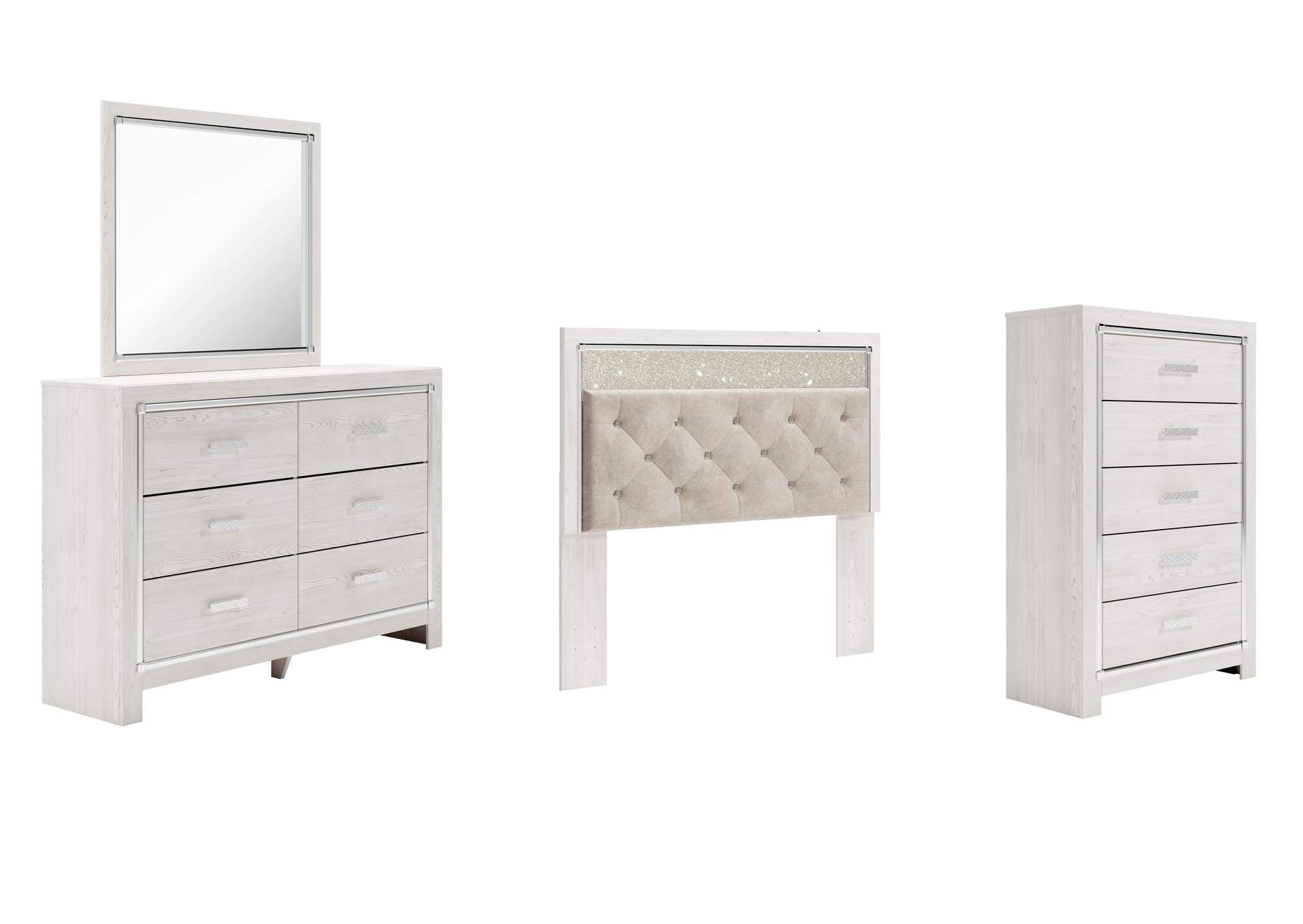 Altyra Queen Panel Headboard Bed with Mirrored Dresser and Chest