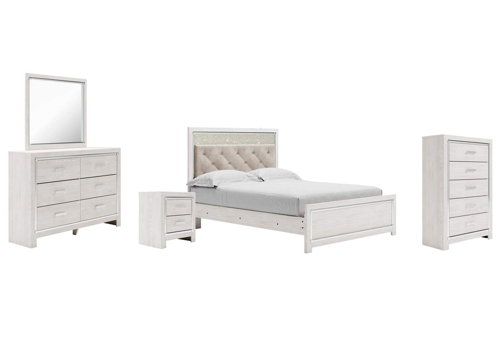 Altyra Queen Panel Bed with Mirrored Dresser, Chest and Nightstand