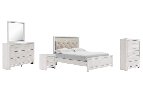 Altyra Queen Panel Bed with Mirrored Dresser, Chest and Nightstand