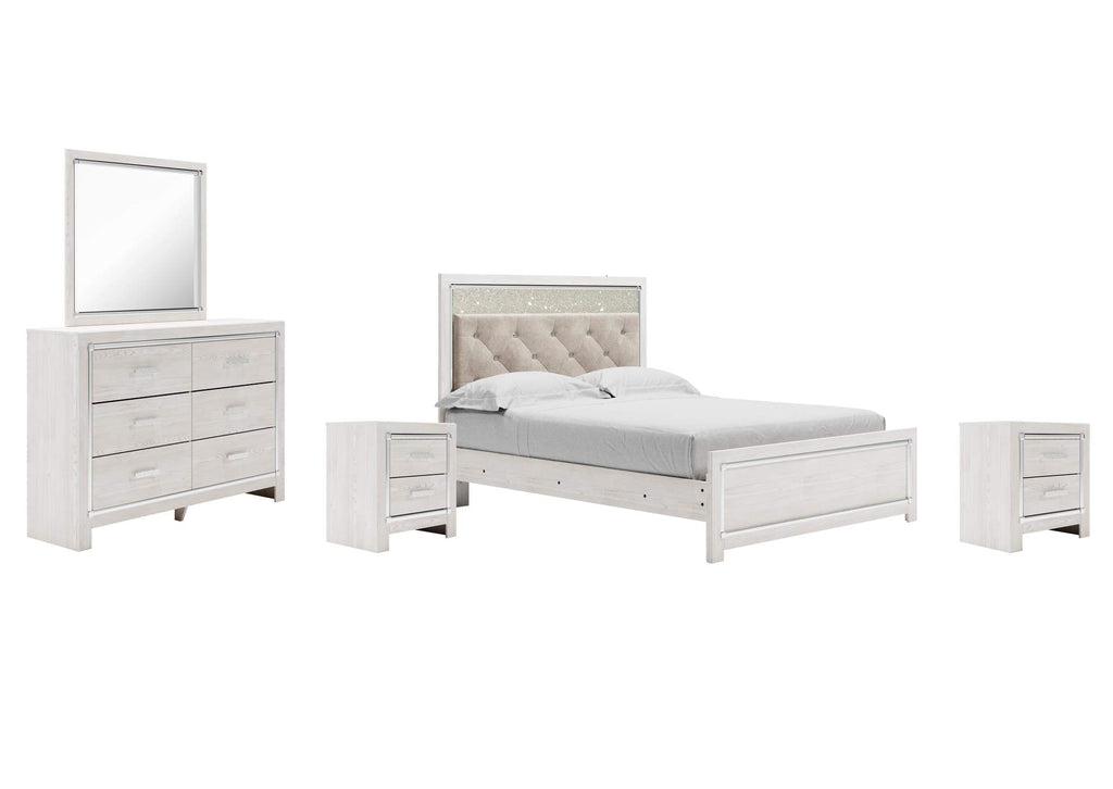 Altyra Queen Panel Bed with Mirrored Dresser and 2 Nightstands