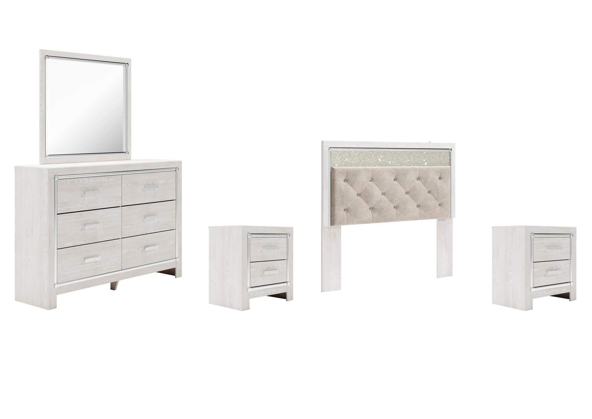 Altyra Queen Panel Headboard Bed with Mirrored Dresser and 2 Nightstands