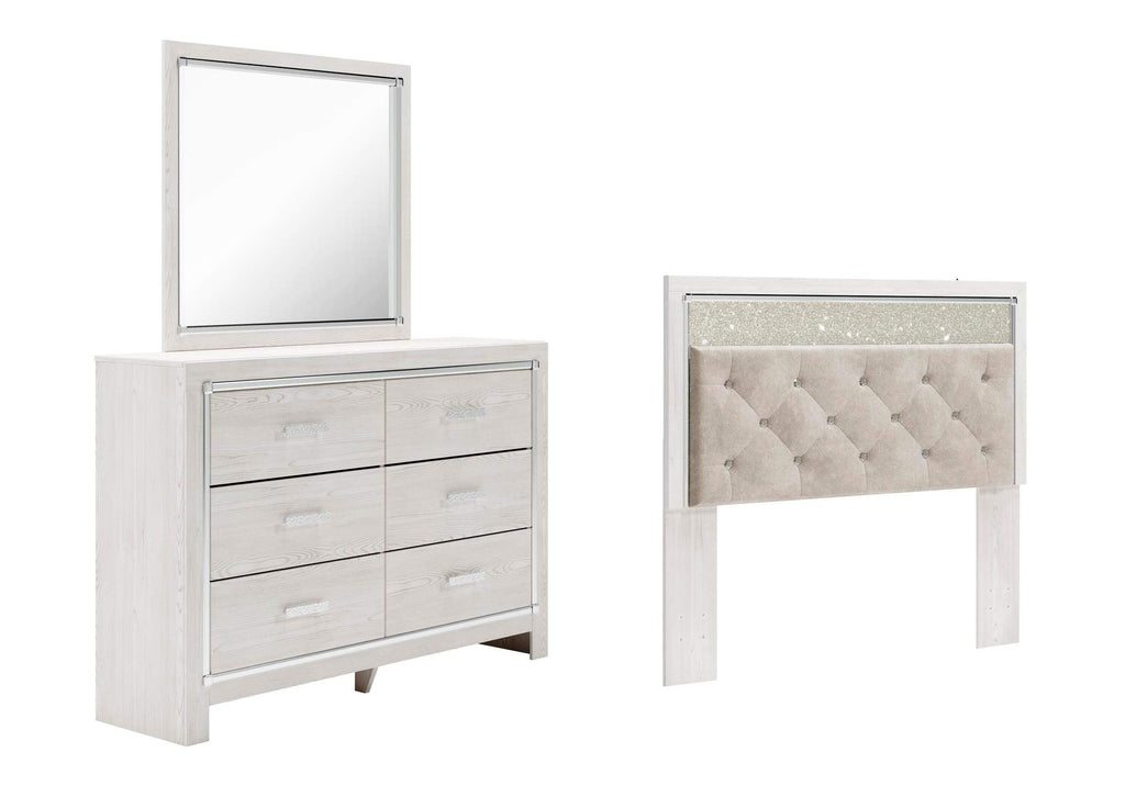 Altyra Queen Panel Headboard Bed with Mirrored Dresser
