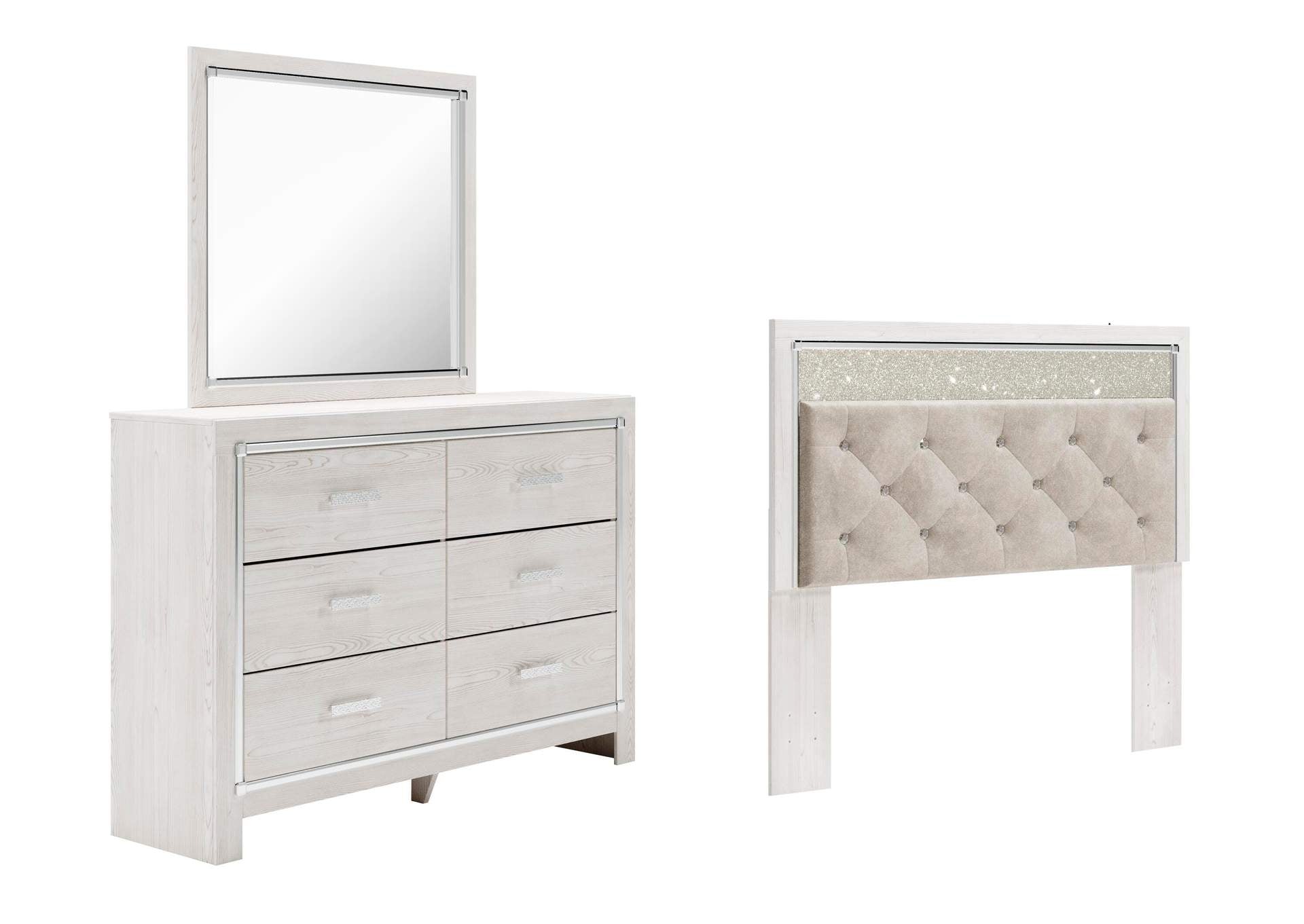 Altyra Queen Panel Headboard Bed with Mirrored Dresser