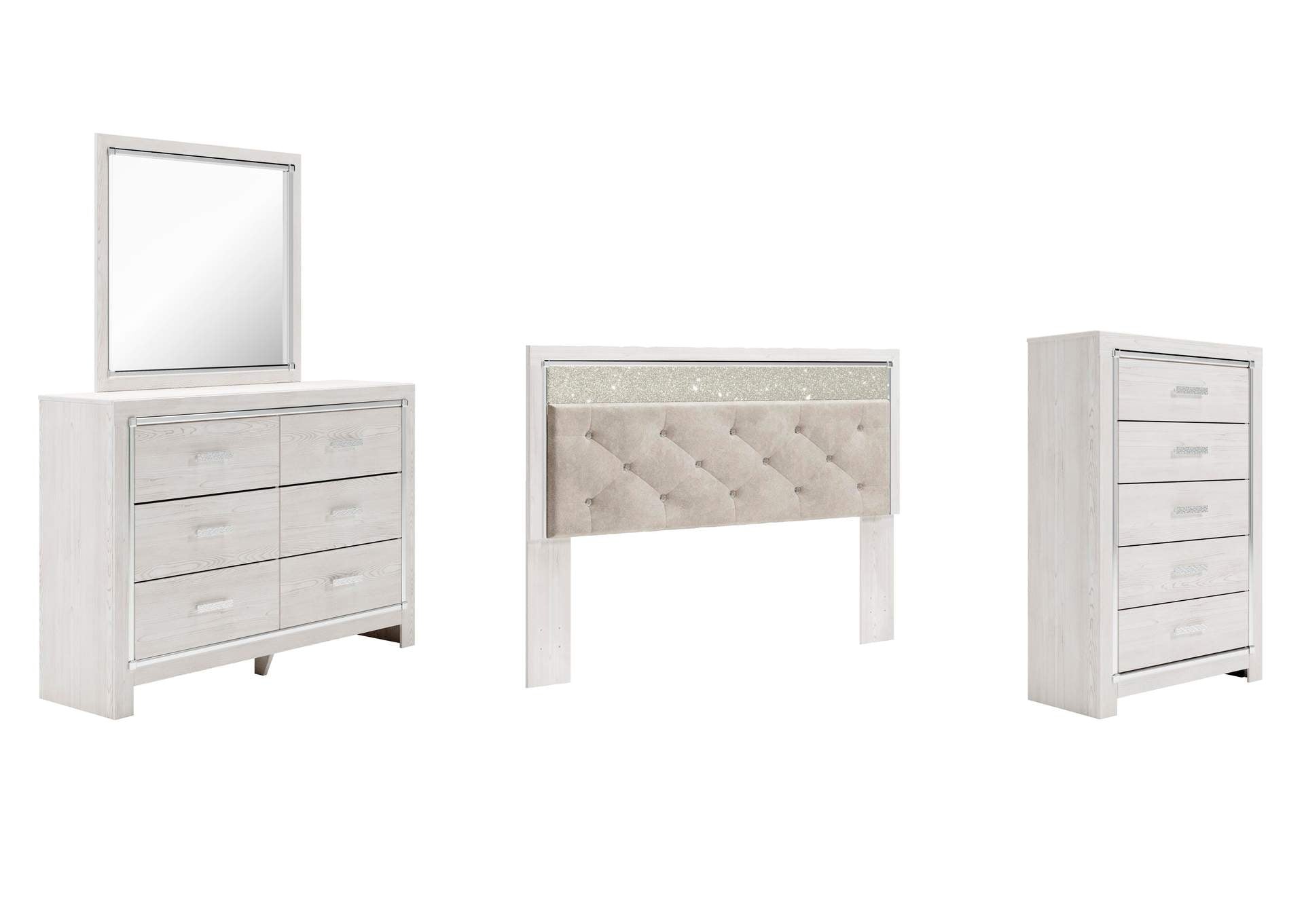 Altyra King Panel Headboard Bed with Mirrored Dresser and Chest