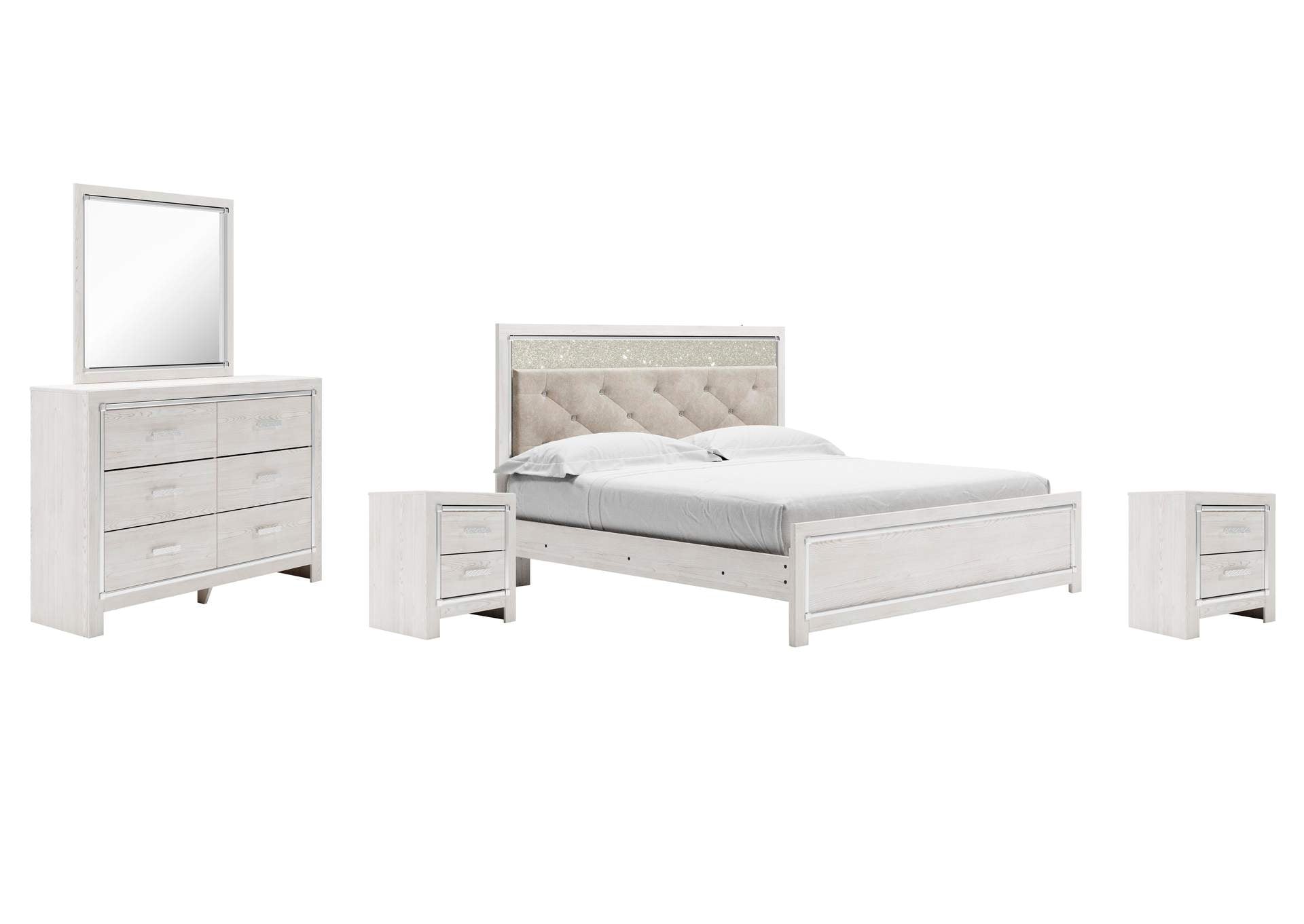 Altyra King Panel Bed with Mirrored Dresser and 2 Nightstands