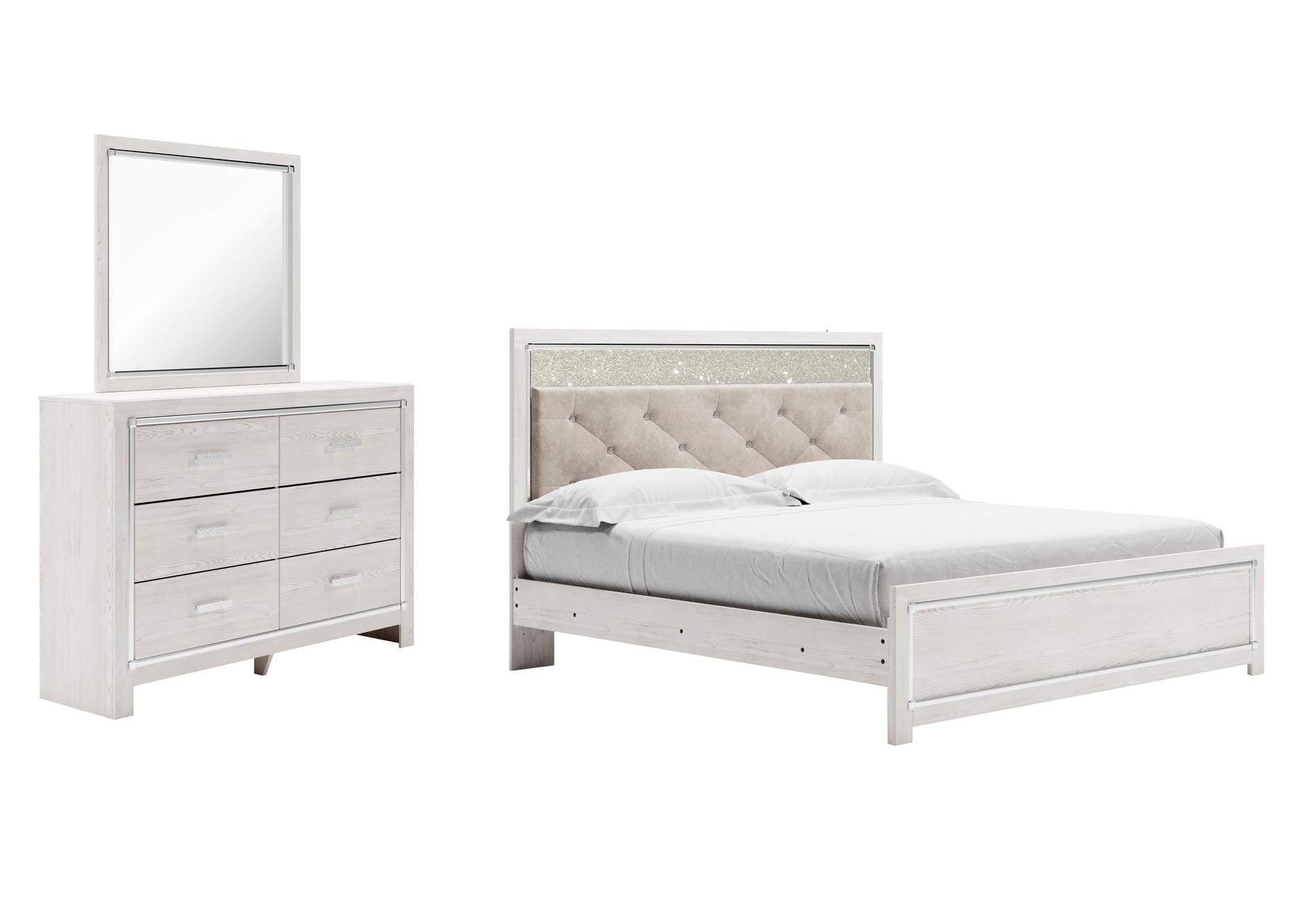 Altyra King Panel Bed with Mirrored Dresser