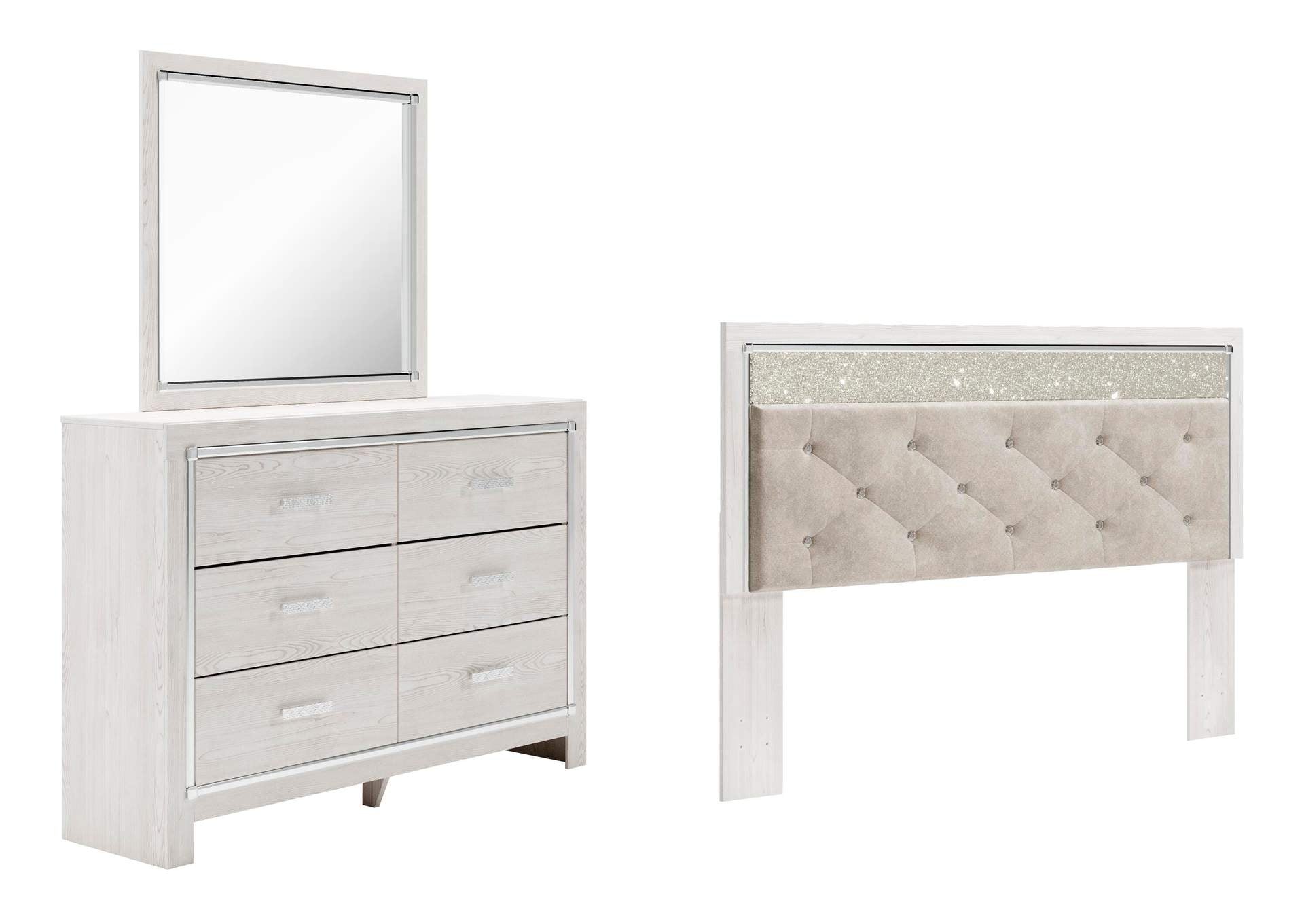 Altyra King Panel Headboard Bed with Mirrored Dresser