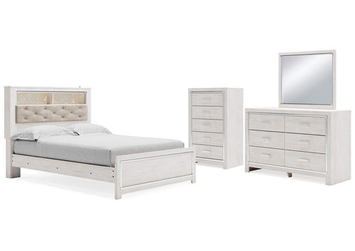 Altyra Queen Panel Bookcase Bed with Mirrored Dresser and Chest