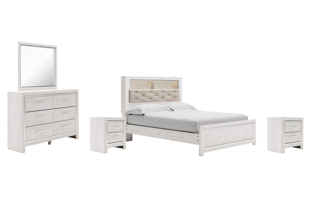 Altyra Queen Panel Bookcase Bed with Mirrored Dresser and 2 Nightstands