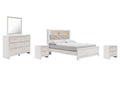 Altyra Queen Panel Bookcase Bed with Mirrored Dresser and 2 Nightstands