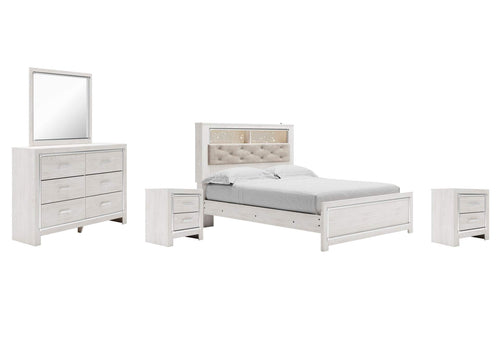 Altyra Queen Panel Bookcase Bed with Mirrored Dresser and 2 Nightstands