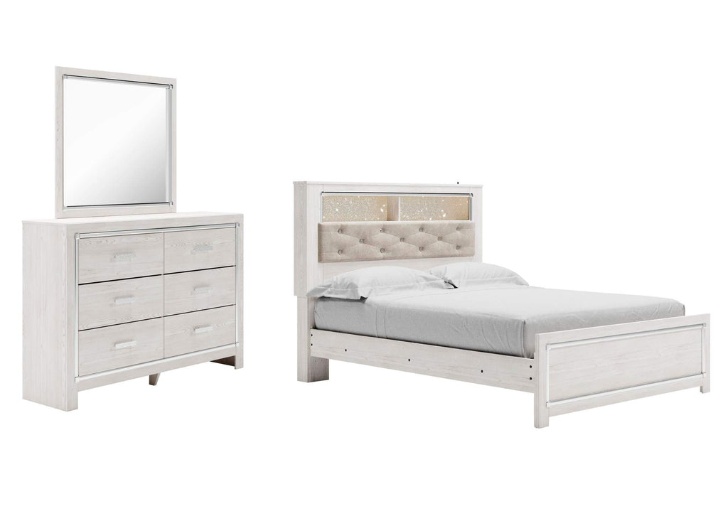 Altyra Queen Panel Bookcase Bed with Mirrored Dresser