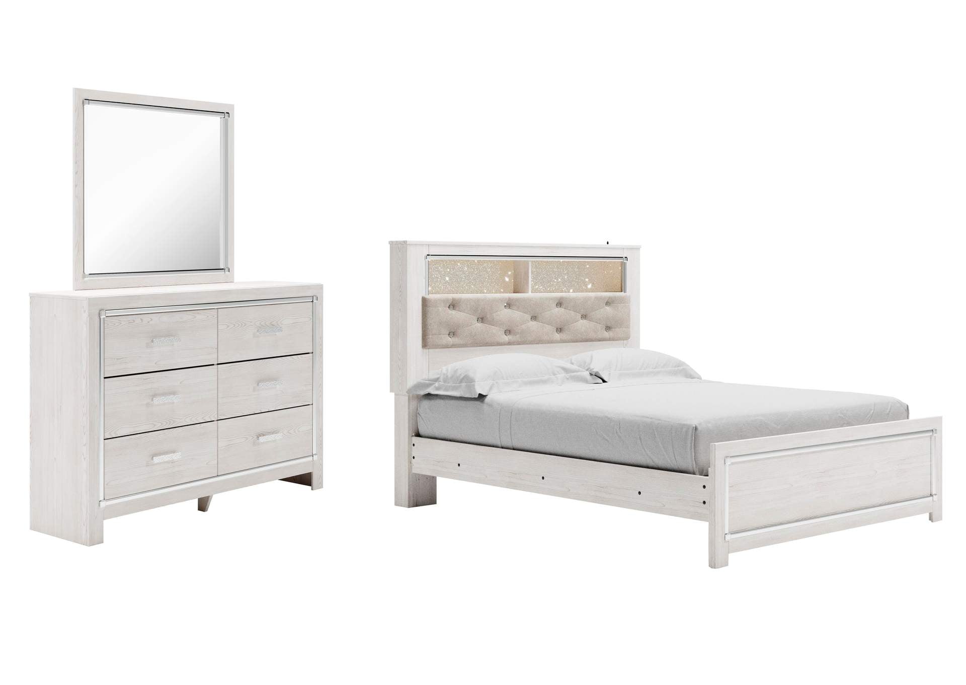 Altyra Queen Panel Bookcase Bed with Mirrored Dresser