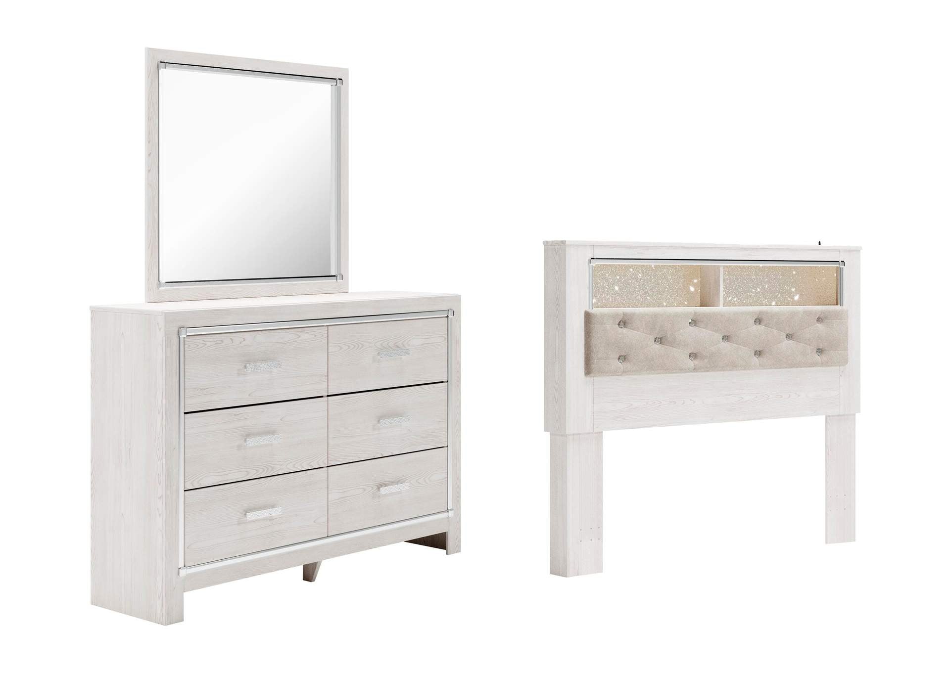 Altyra Queen Bookcase Headboard Bed with Mirrored Dresser