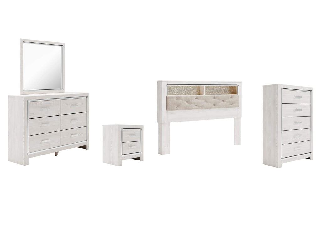 Altyra King Bookcase Headboard Bed with Mirrored Dresser, Chest and Nightstand