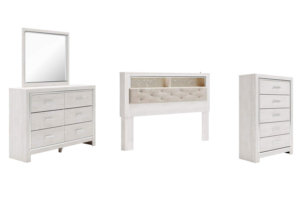Altyra King Bookcase Headboard Bed with Mirrored Dresser and Chest