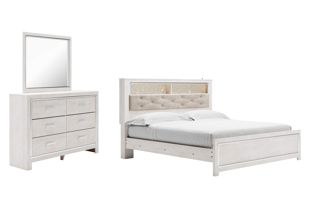 Altyra King Panel Bookcase Bed with Mirrored Dresser