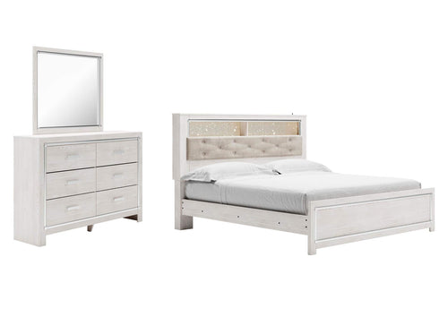 Altyra King Panel Bookcase Bed with Mirrored Dresser