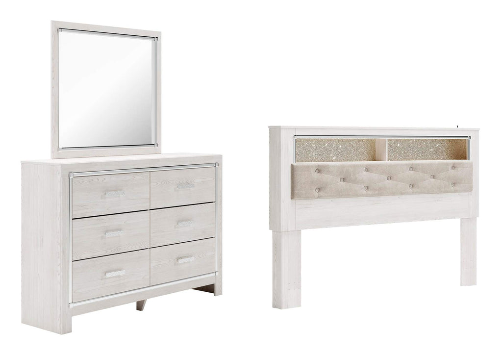 Altyra King Bookcase Headboard Bed with Mirrored Dresser