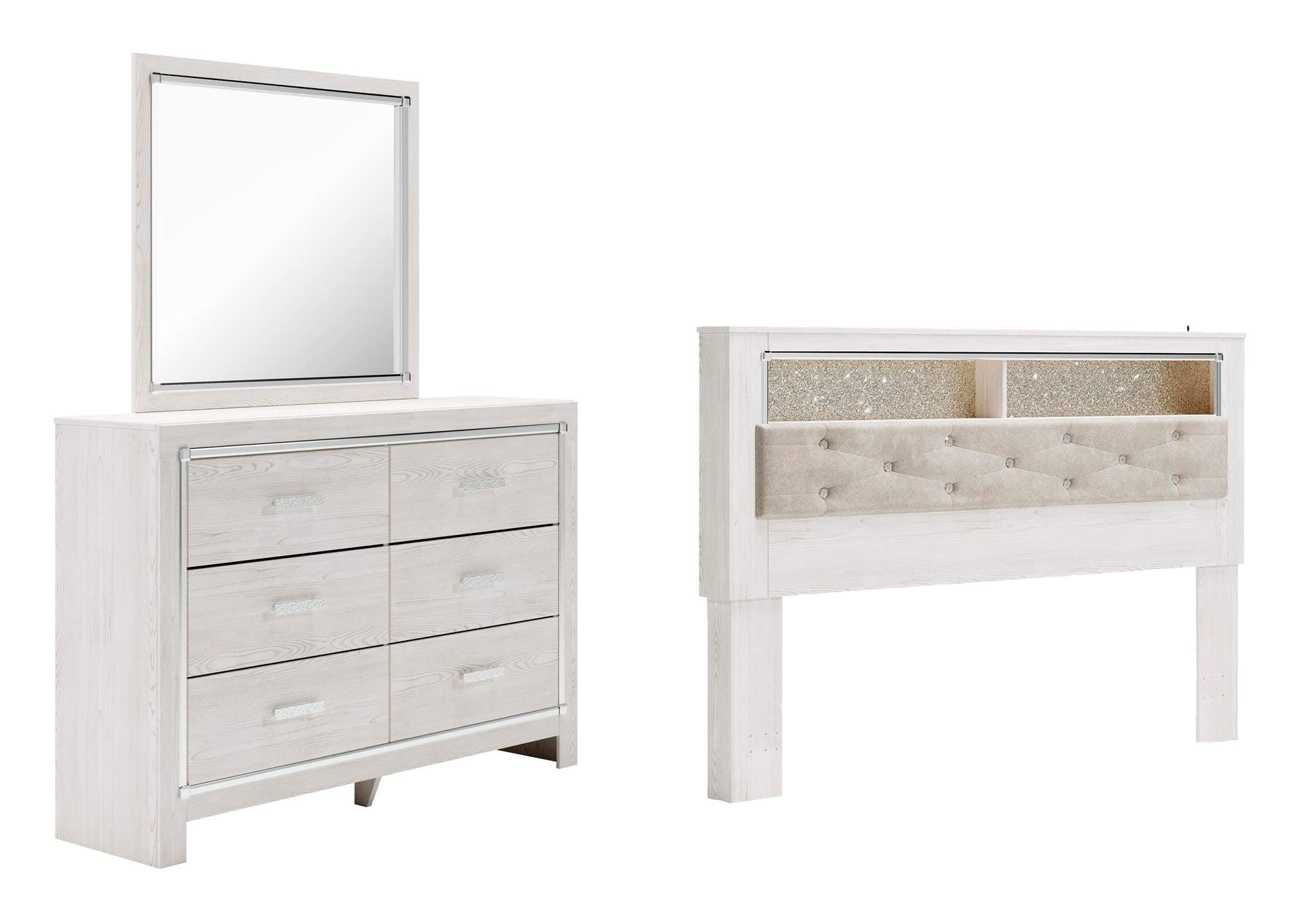 Altyra King Bookcase Headboard Bed with Mirrored Dresser