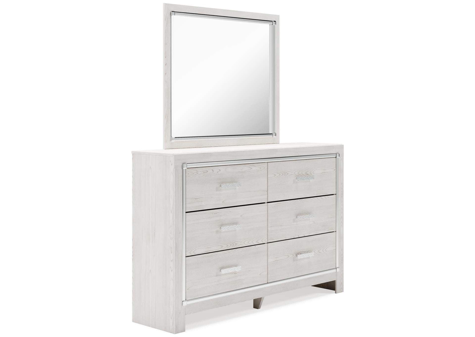 Altyra Queen Panel Bed with Mirrored Dresser and 2 Nightstands angled view