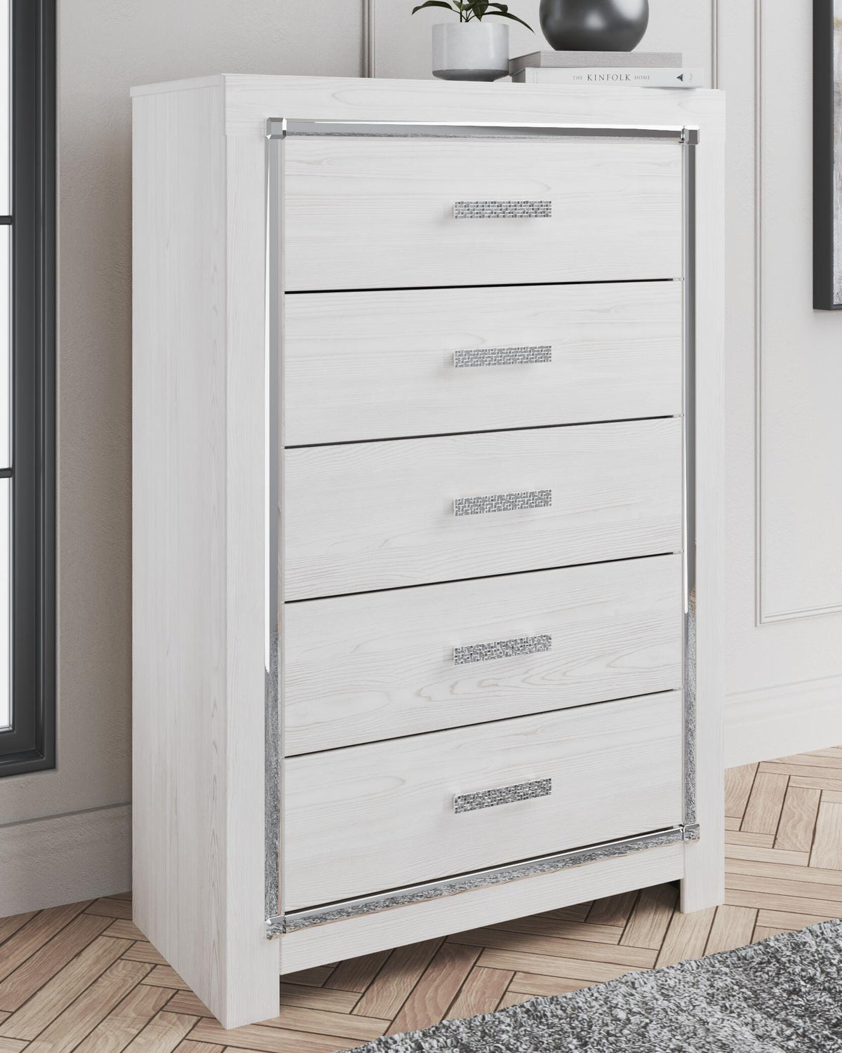 Altyra Chest of Drawers in White, lifestyle view