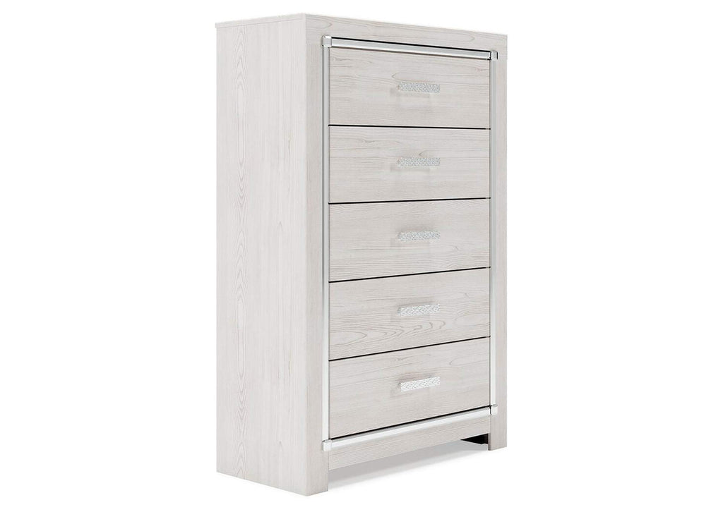 Altyra Twin Panel Bed with Mirrored Dresser and Chest angled view