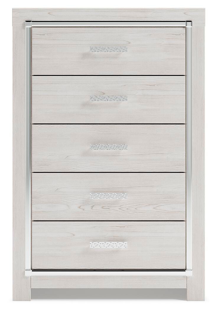 Altyra Chest of Drawers in White, front view