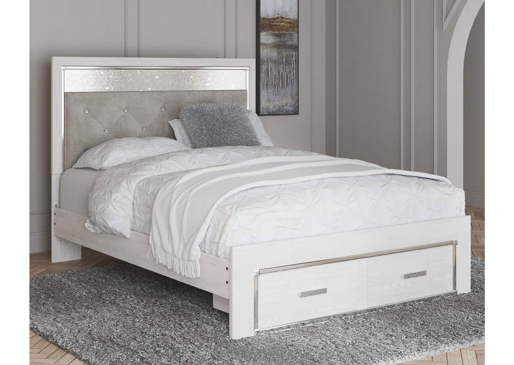Altyra Queen Upholstered Storage Bed with Mirrored Dresser and Nightstand room view