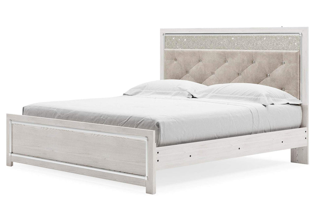 Lawroy King Panel Bed, Dresser, Mirror and Nightstand angled view