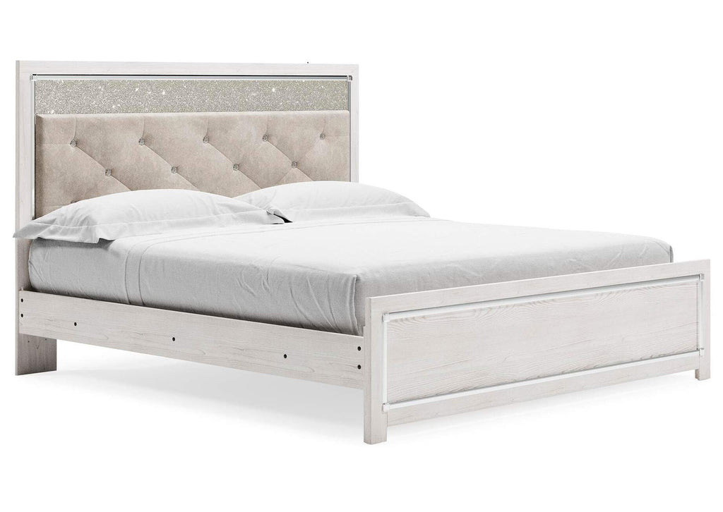 Lawroy King Panel Bed, Dresser, Mirror and Nightstand angled view