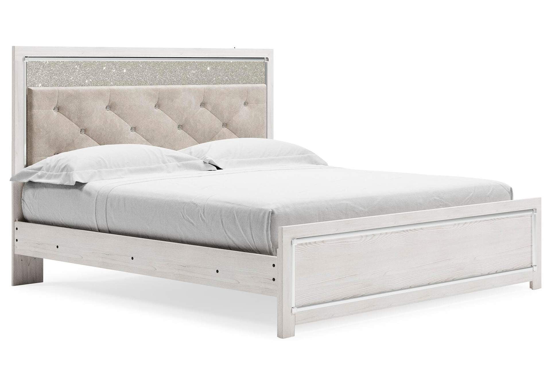 Lawroy King Panel Bed, Dresser, Mirror and Nightstand angled view