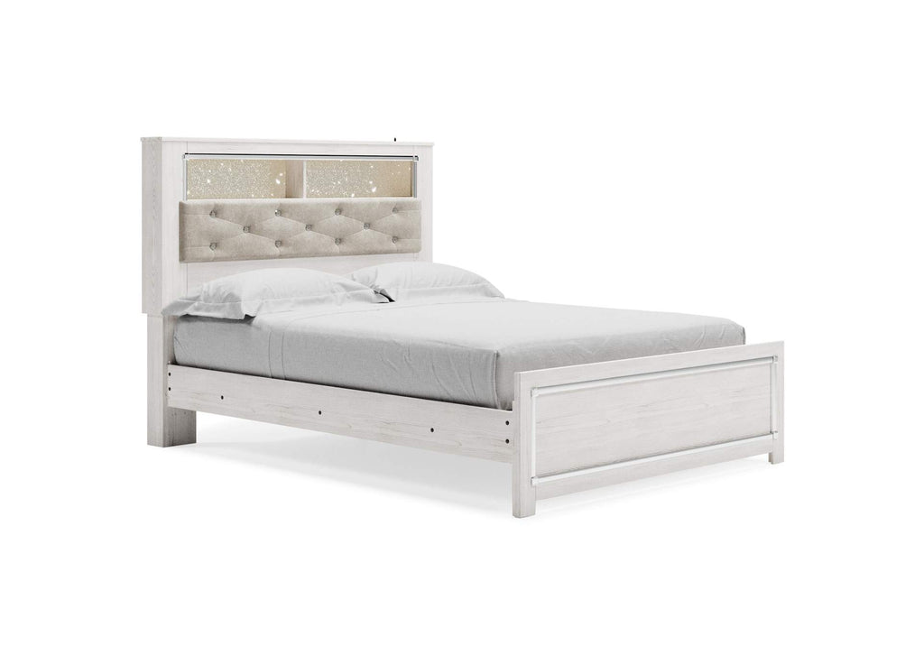 Altyra Queen Panel Bookcase Bed with Mirrored Dresser, Chest and Nightstand angled view