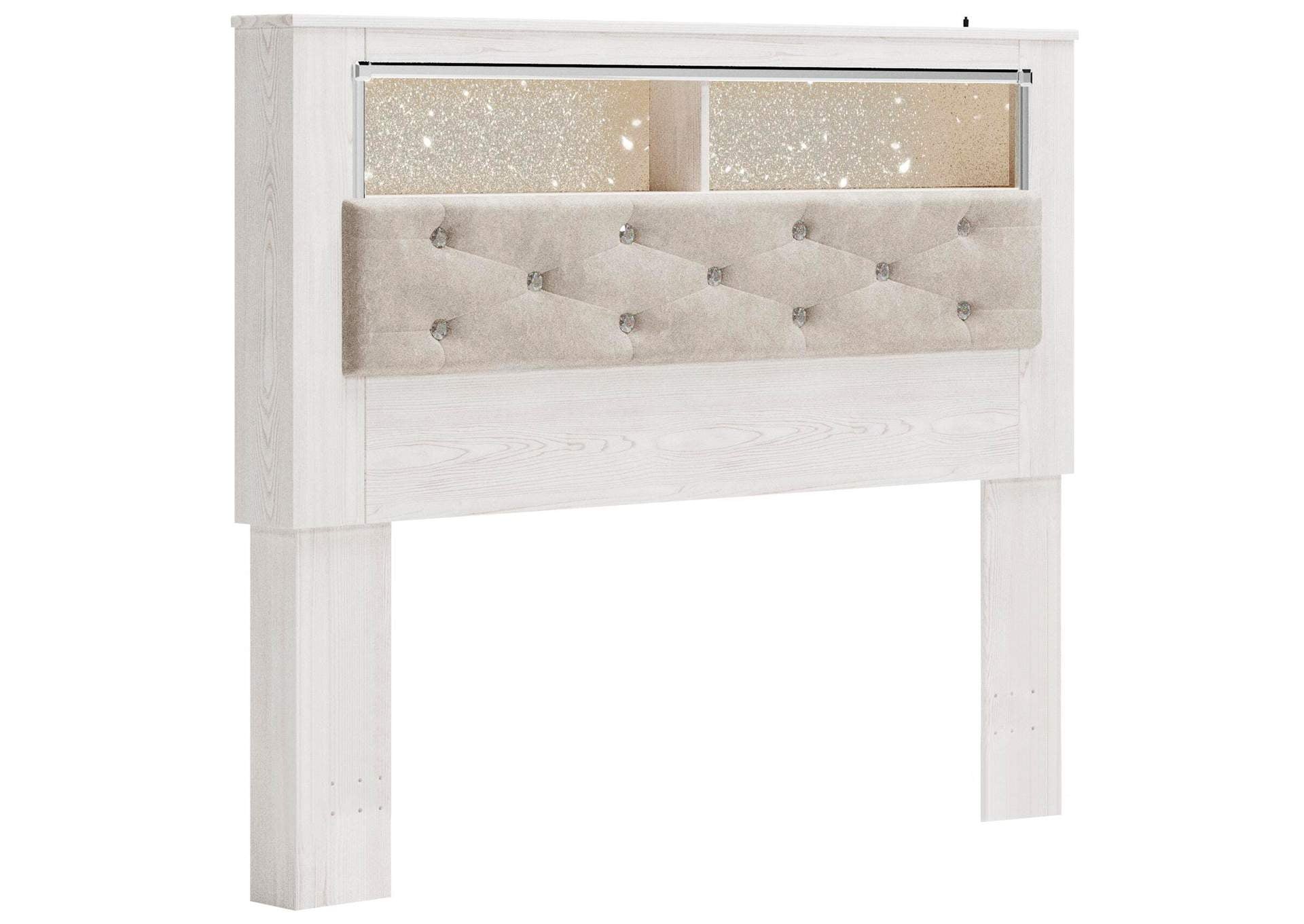 Altyra Queen Bookcase Headboard Bed with Mirrored Dresser, Chest and Nightstand