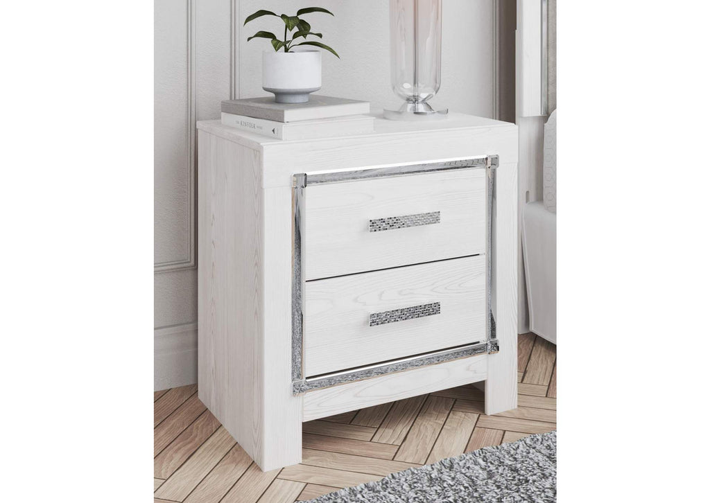 Altyra Queen Upholstered Storage Bed with Mirrored Dresser and Nightstand room view