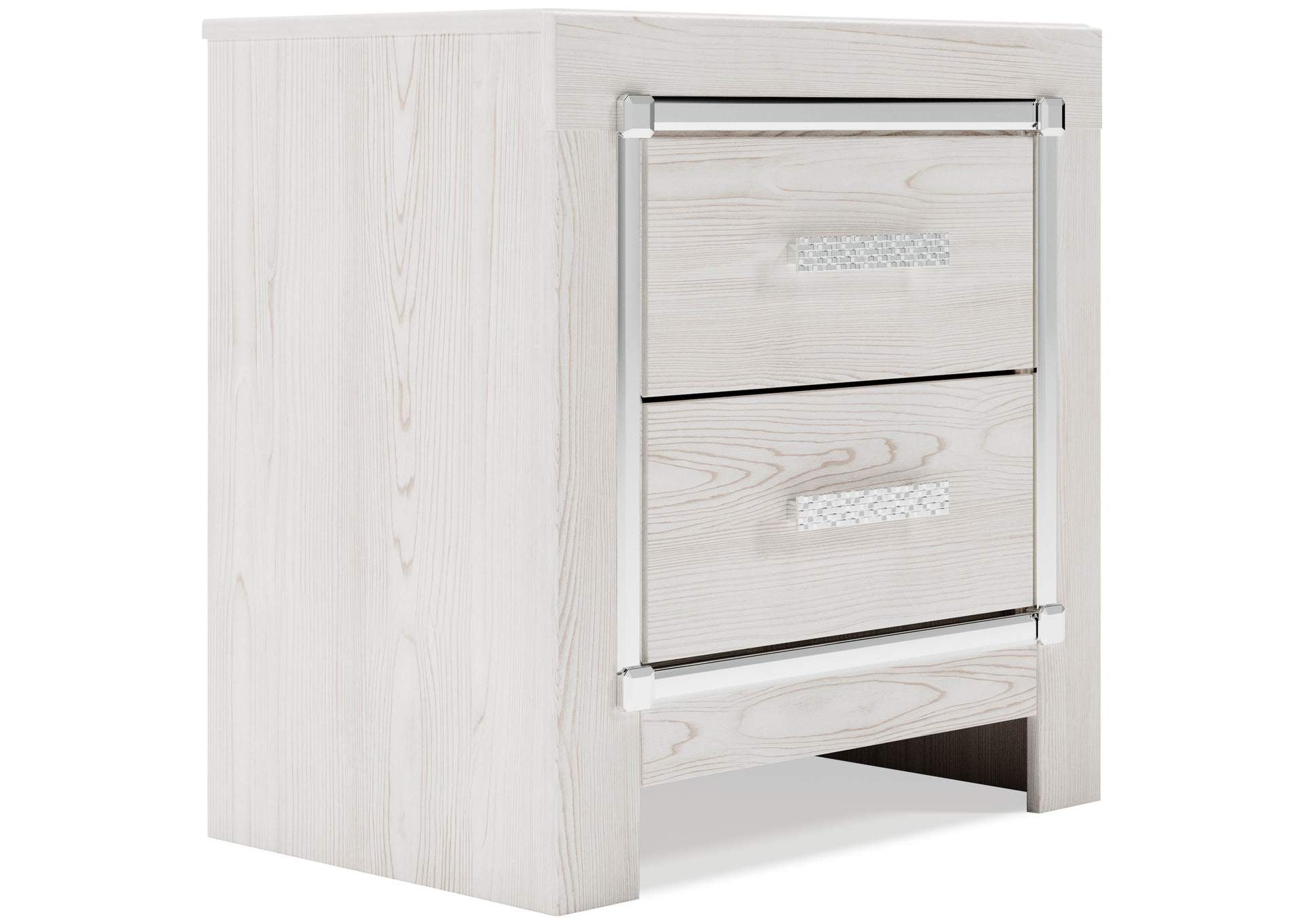 Altyra Queen Panel Headboard Bed with Mirrored Dresser, Chest and Nightstand angled view