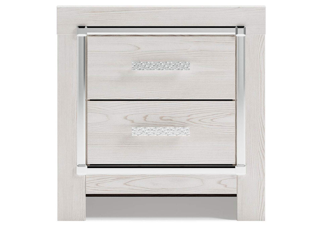 Altyra King Upholstered Storage Bed with Mirrored Dresser and Nightstand