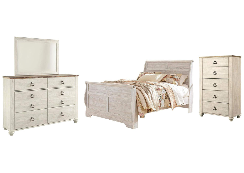 Willowton Queen Sleigh Bed with Mirrored Dresser and Chest