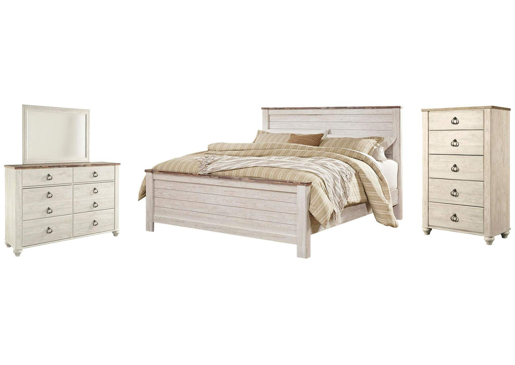 Willowton King Panel Bed with Mirrored Dresser and Chest