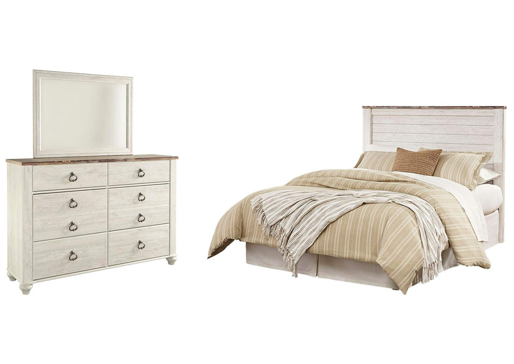 Willowton Queen/Full Panel Headboard Bed with Mirrored Dresser